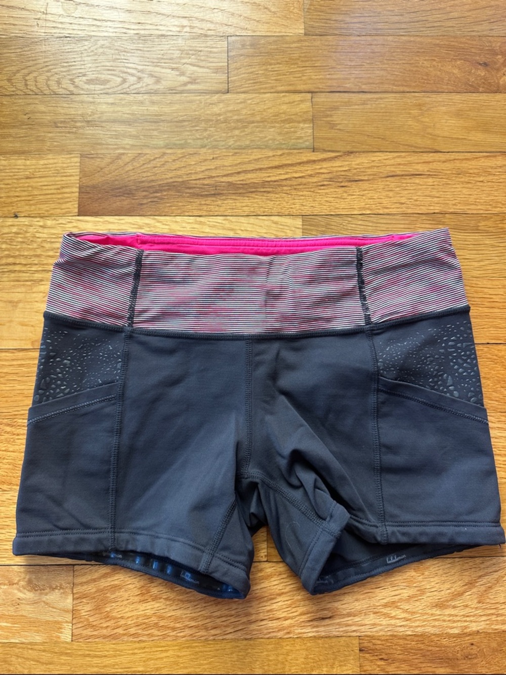 lululemon athletica Black Bike Shorts with Pink Striped Waistband